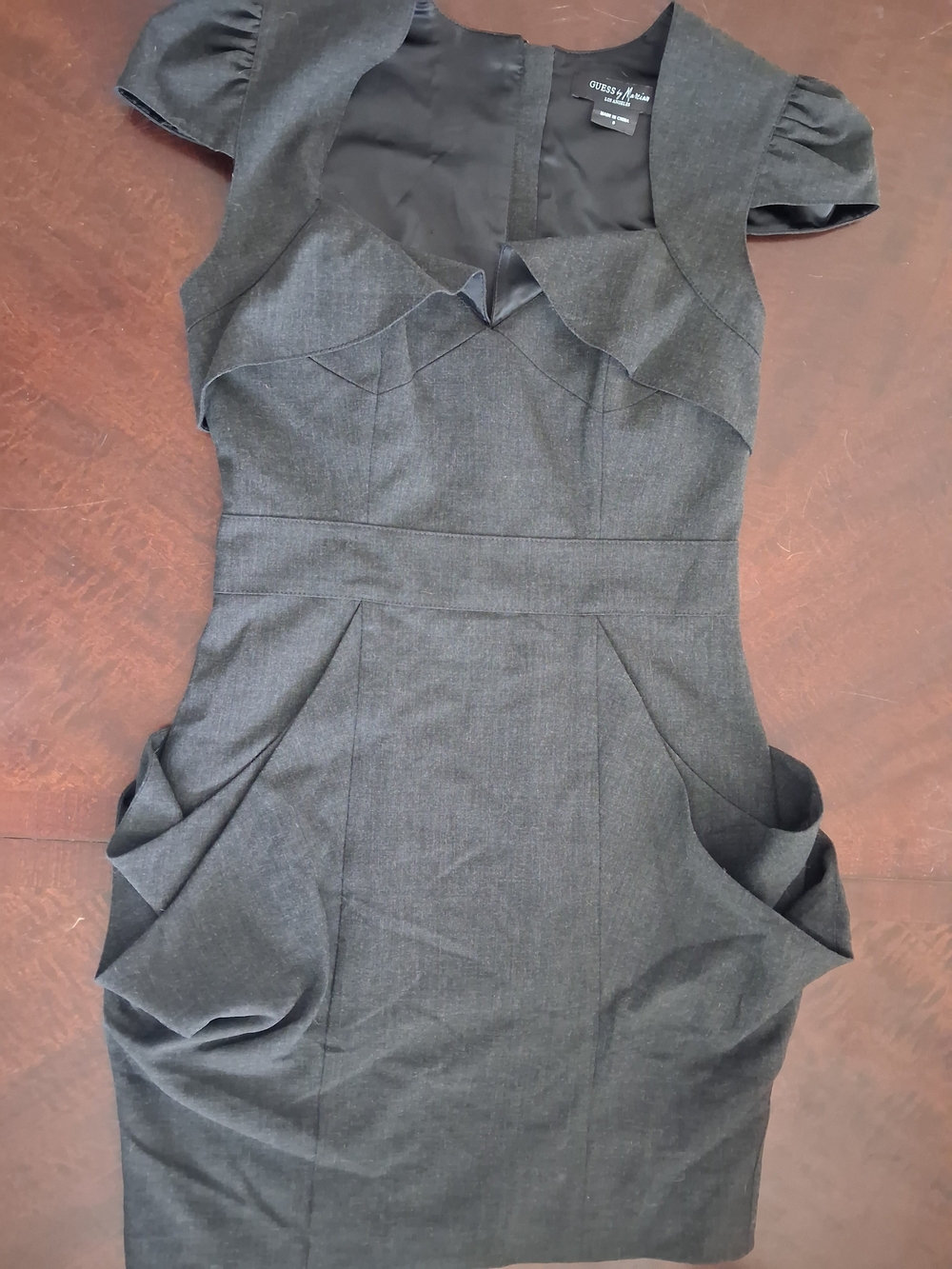 Guess by Marciano Charcoal Gray Puff-Sleeve Sheath Dress
